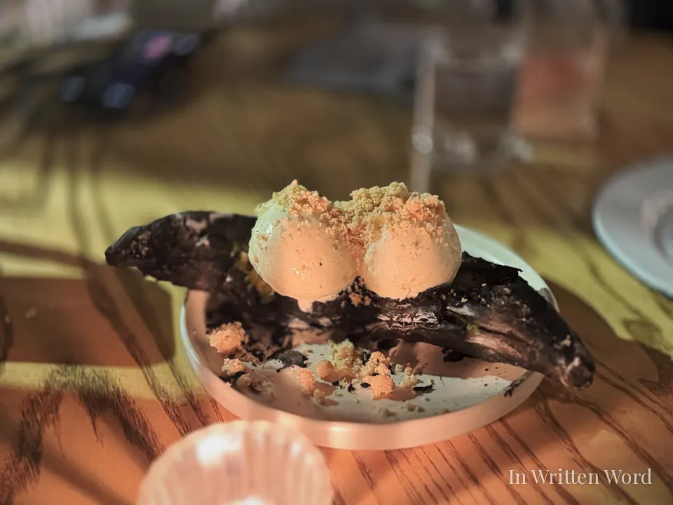 Banana flambé dessert at Campobaja restaurant in Mexico City.