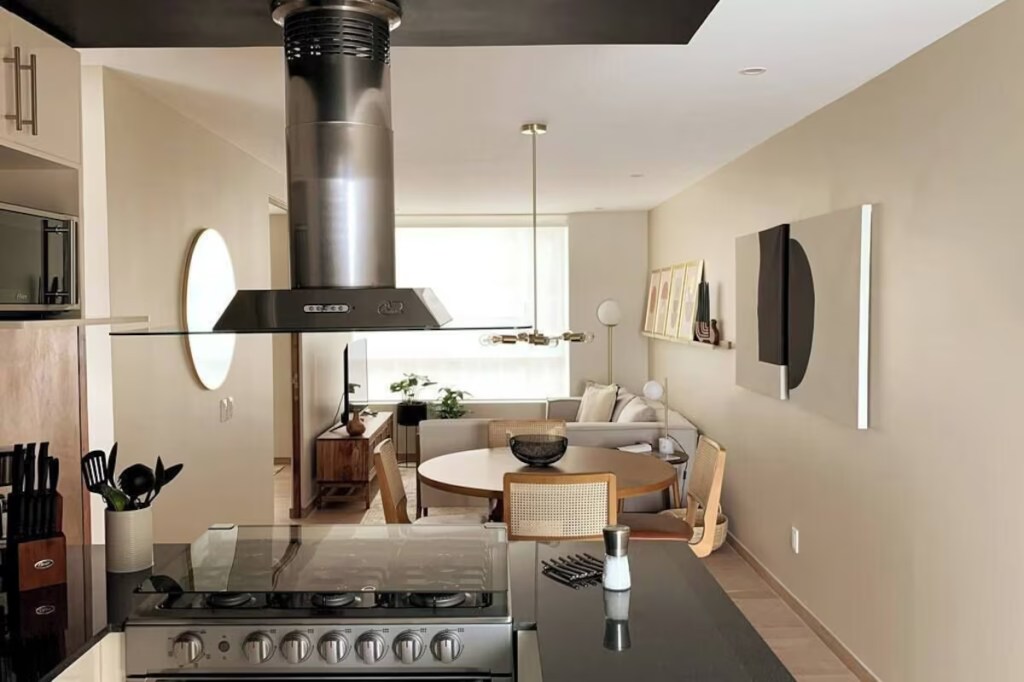 Morning light inside a modern Polanco apartment in Mexico City near Museo Jumex.